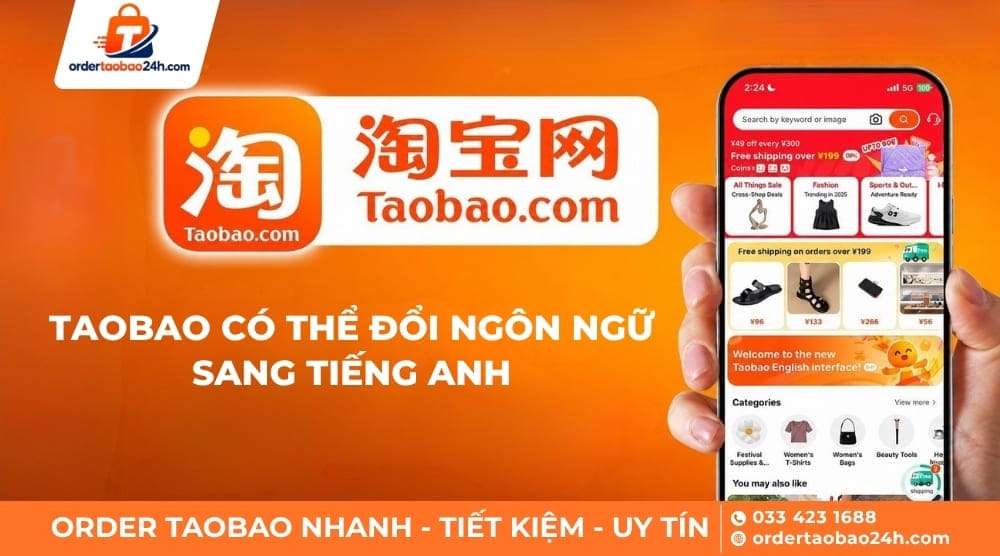 App Taobao chỉ cho đổi ngôn ngữ sang tiếng Anh