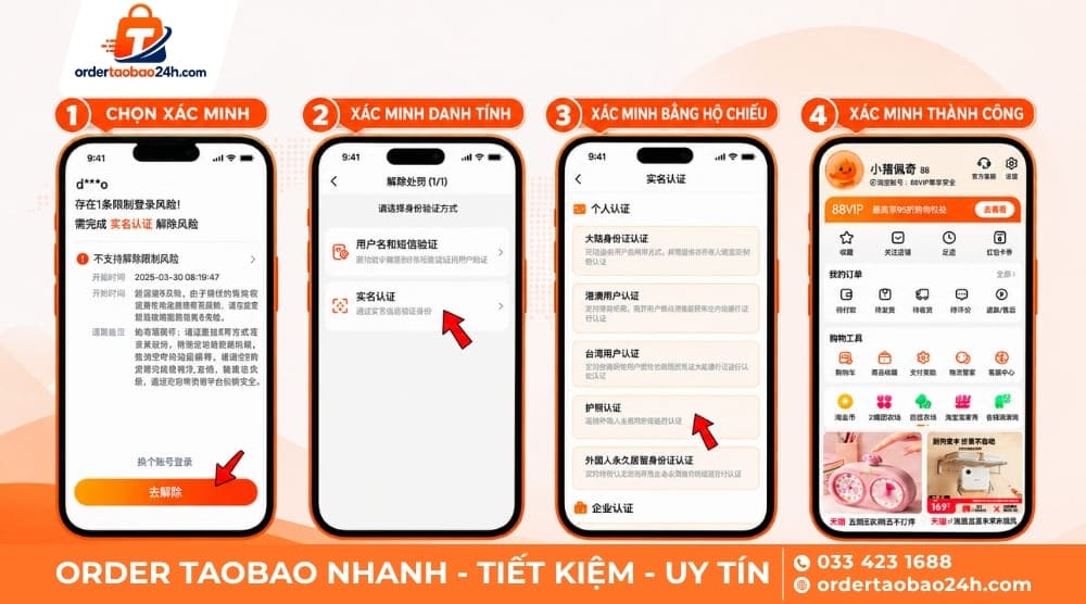 Các bước xác minh danh tính trên Taobao