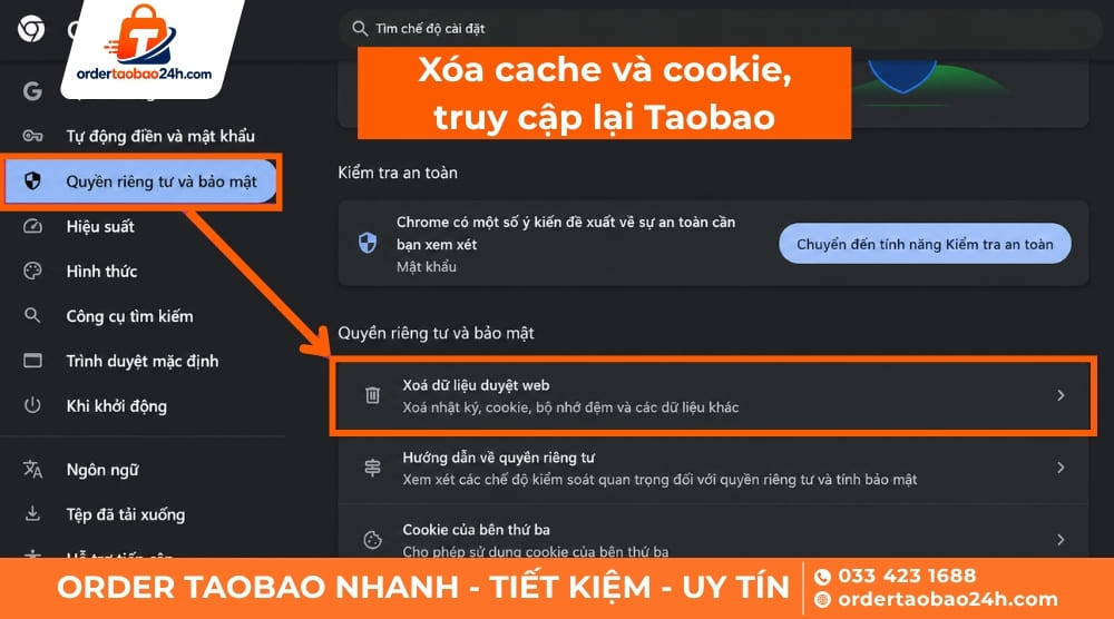 Cách xóa cache vào Taobao không cần đăng nhập