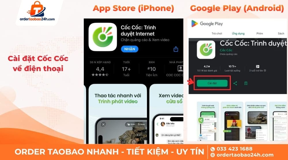 Tải app Cốc Cốc về điện thoại tải video Taobao