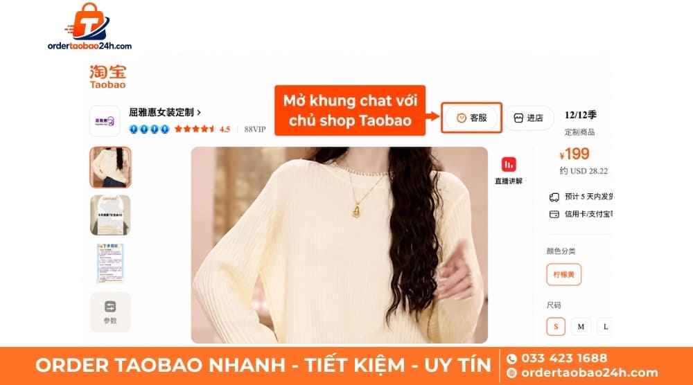Chat với chủ shop muốn mua hàng Taobao
