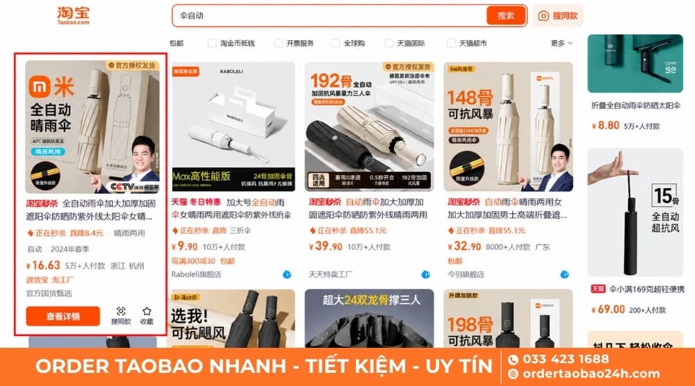 Chọn sản phẩm cần download video Taobao