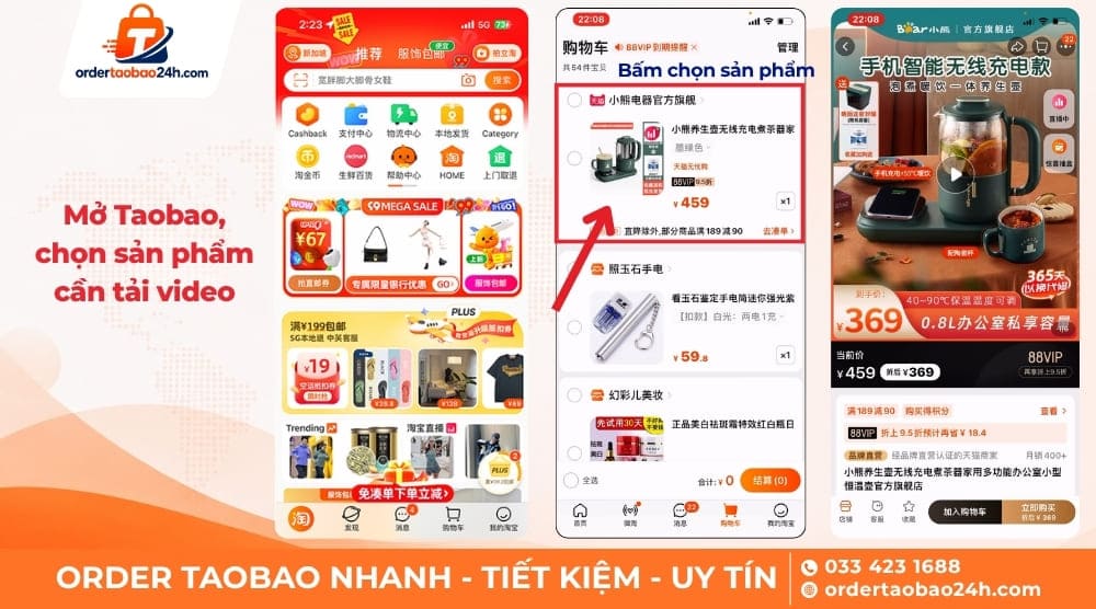 Chọn sản phẩm cần tải video Taobao