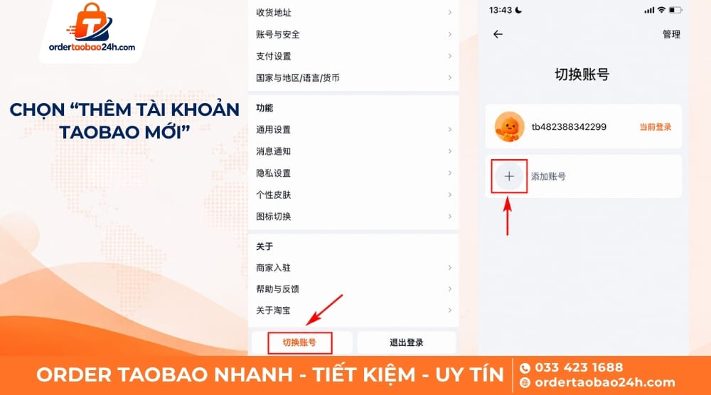 Chọn thêm tài khoản Taobao mới