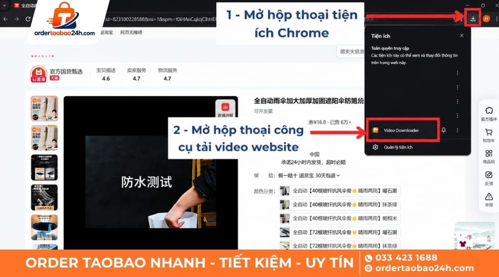 Chọn tiện ích Video Downloader tải video Taobao