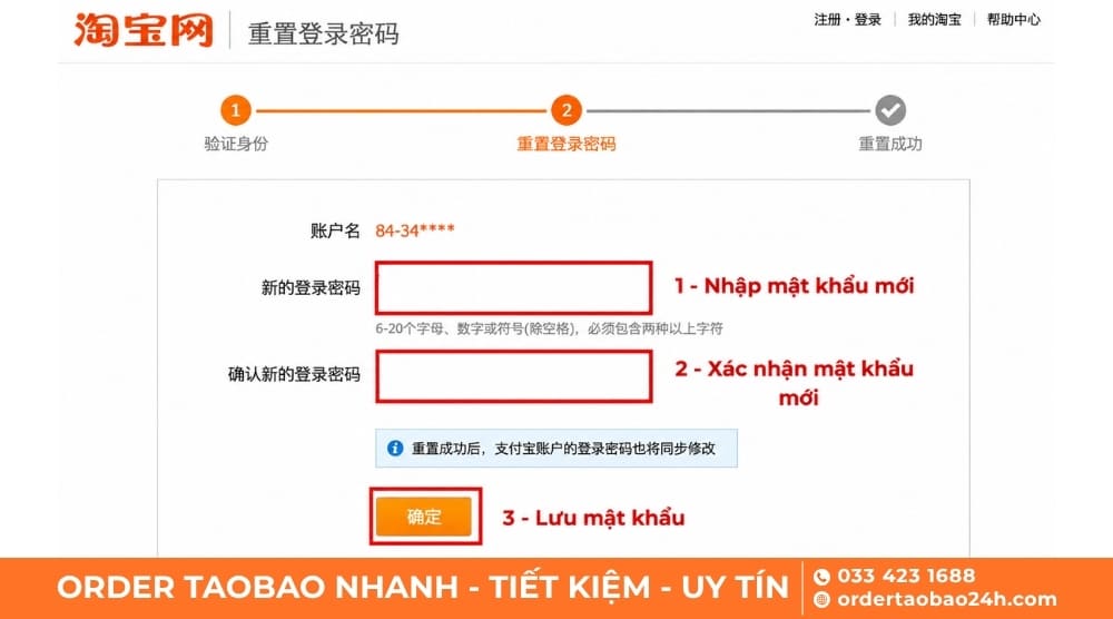 Đặt lại mật khẩu mới lấy lại tài khoản Taobao