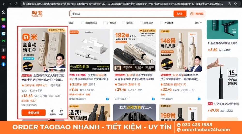 Mở sản phẩm có video Taobao muốn tải về