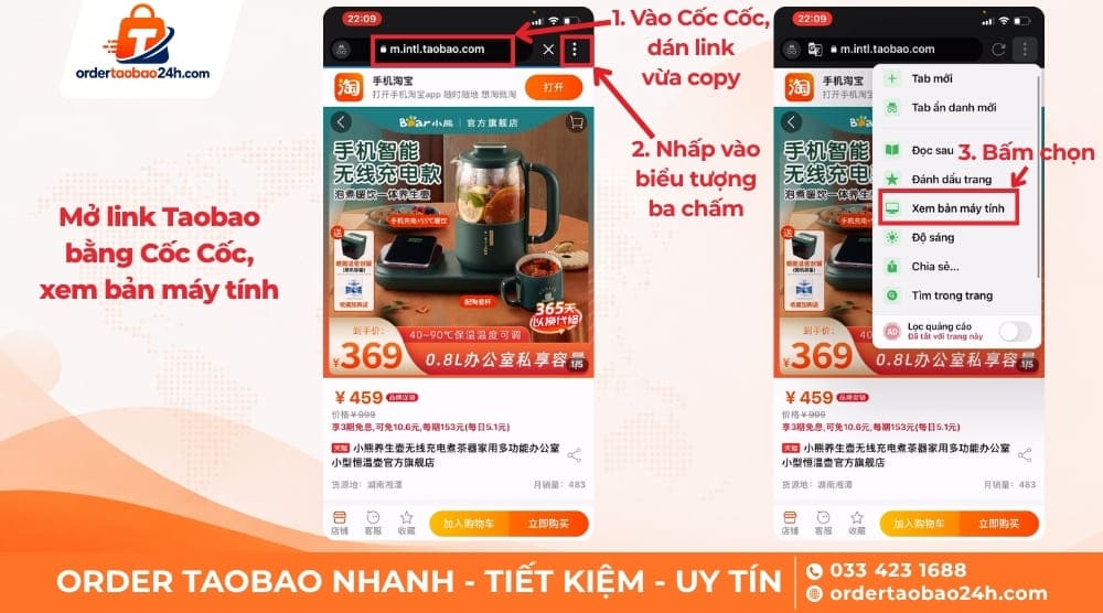 Mở sản phẩm Taobao trên Cốc Cốc