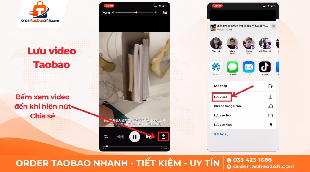 Mở video Taobao vừa tải về điện thoại