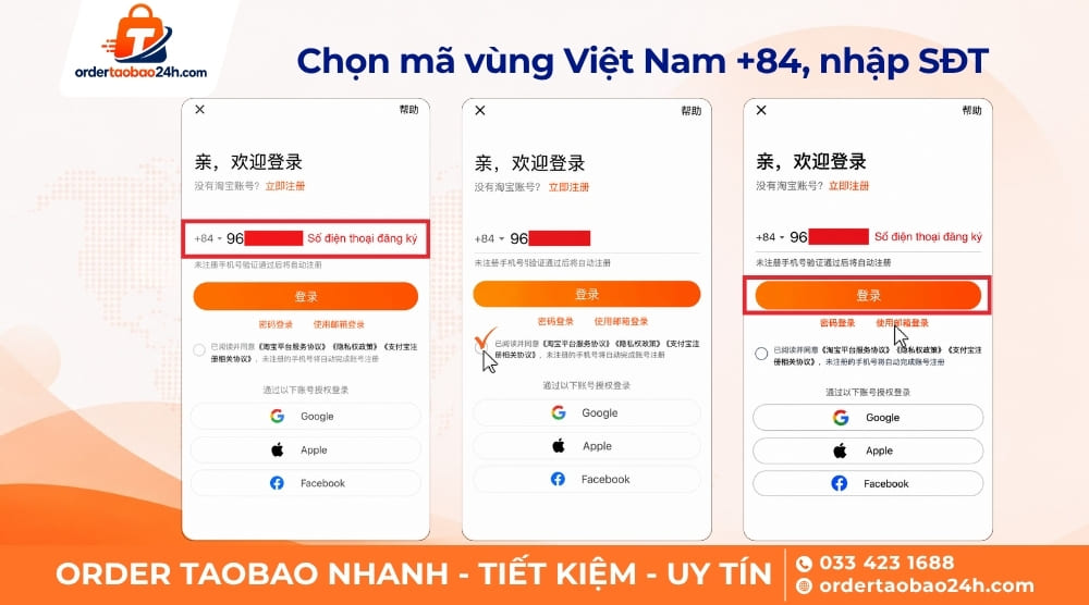 Nhập số điện thoại tạo tài khoản Taobao