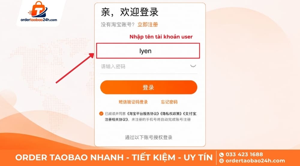 Nhập tên đăng nhập Taobao