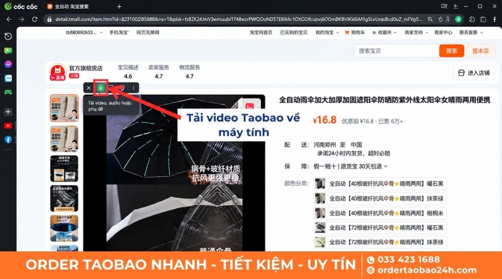 Tải video Taobao trên Cốc Cốc về máy tính