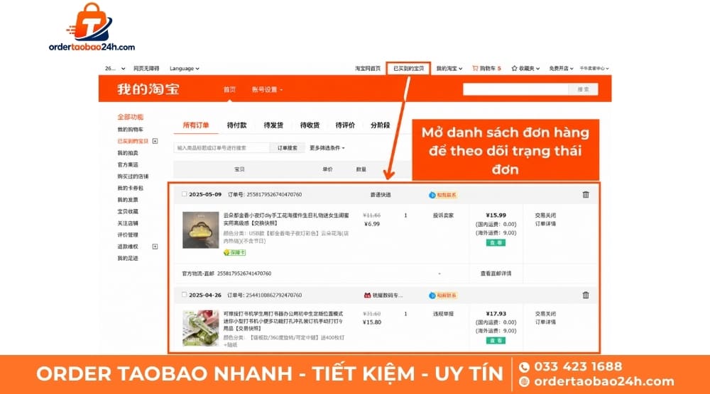 Theo dõi đơn hàng Taobao thường xuyên khi order