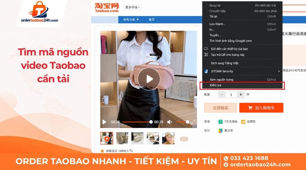 Tìm mã code chứa video Taobao cần tải