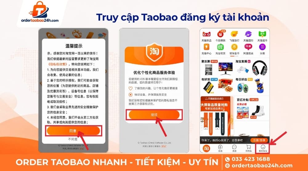 Truy cập Taobao đăng ký tài khoản trên điện thoại