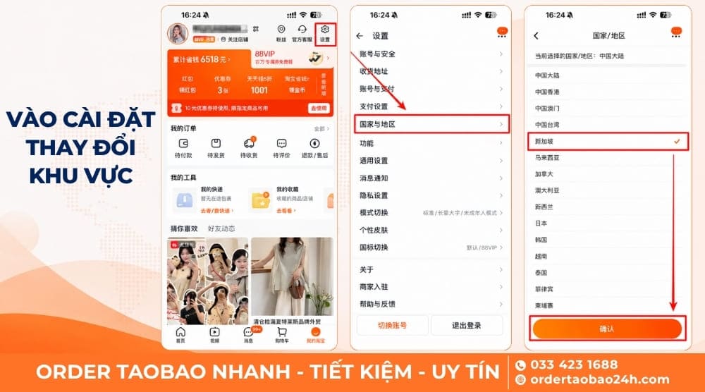 Vào cài đặt thay đổi ngôn ngữ app Taobao