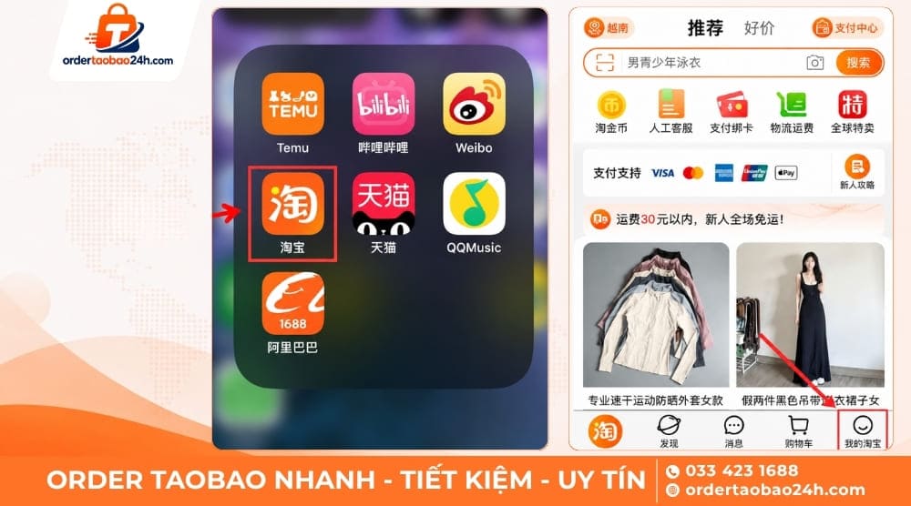 Vào app Taobao lấy lại mật khẩu Taobao trên điện thoại