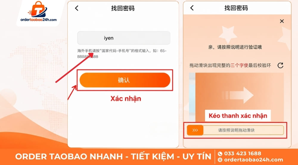 Xác nhận lấy lại mật khẩu Taobao
